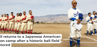 In a 2024 exhibition game at Manzanar, players – many of them descendants of internment camp detainees – donned custom 1940s-style uniforms. Aaron Rapoport, CC BY-SA